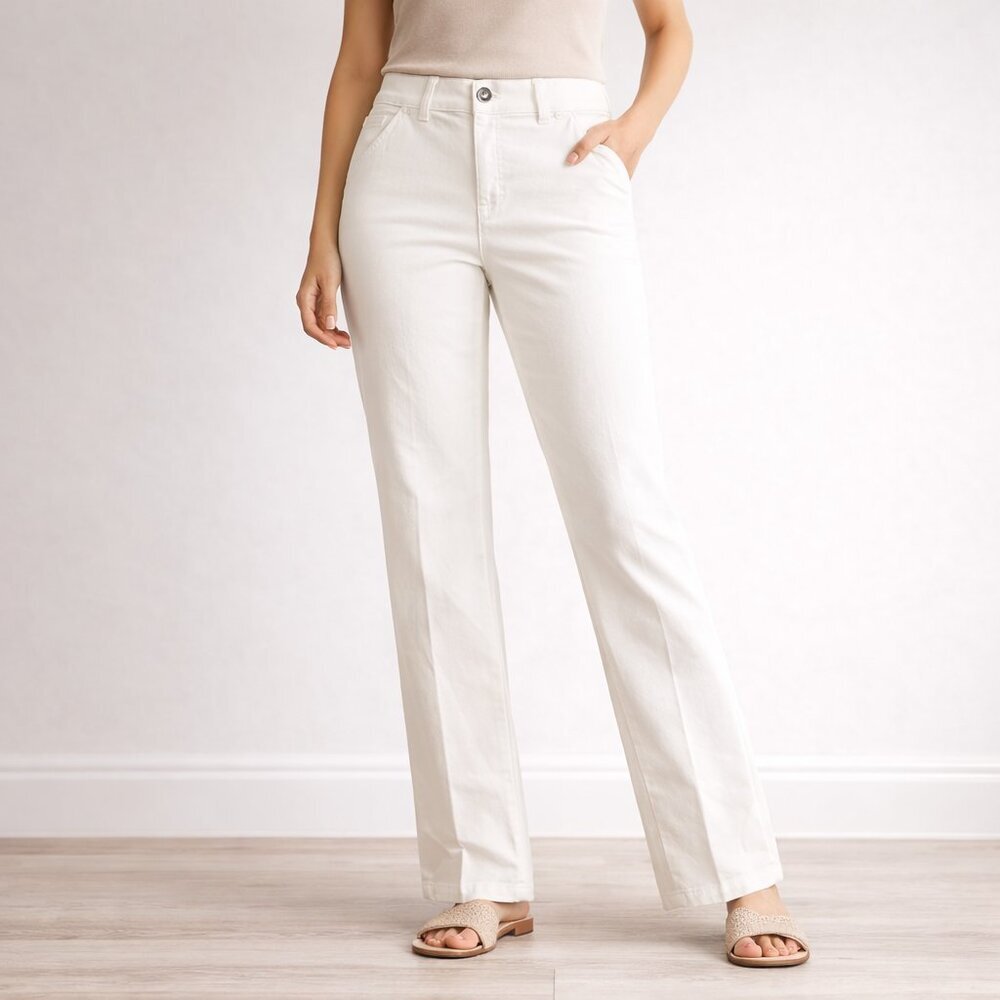D&Co Signature Pants Button Front Stretch Ivory  Tall QVC
